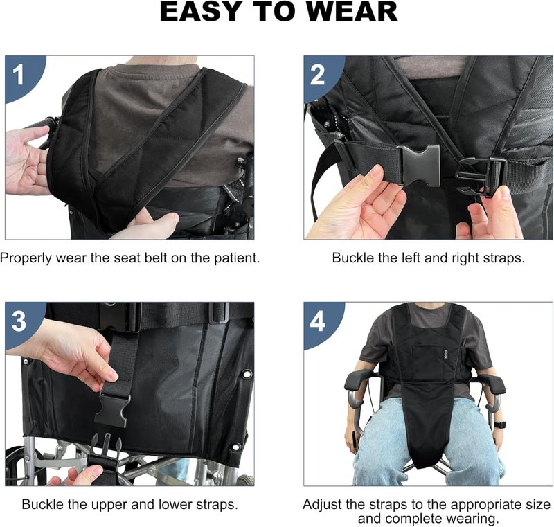 MDSTOP Wheelchair Safety Belt, Anti-Slip Wheelchair Seatbelt, Wheelchair Harness with Adjustable Secure Buckle, Medical Restraints Straps for Seniors Elderly, Patients, Disable (Black1) - Image 4